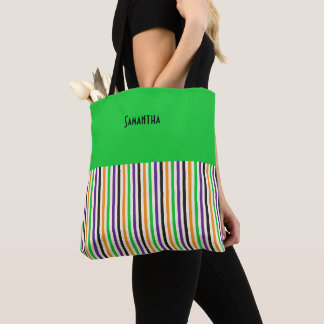Victoriaans Circus Colorful Vertical Stripes Name Tote Bag