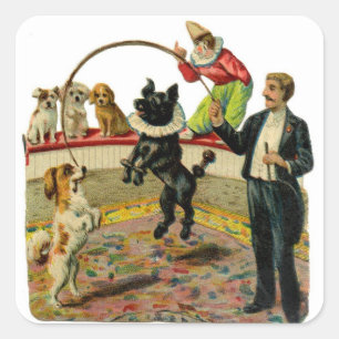Victoriaans Circus Dogs, Trainer Clown Vierkante Sticker