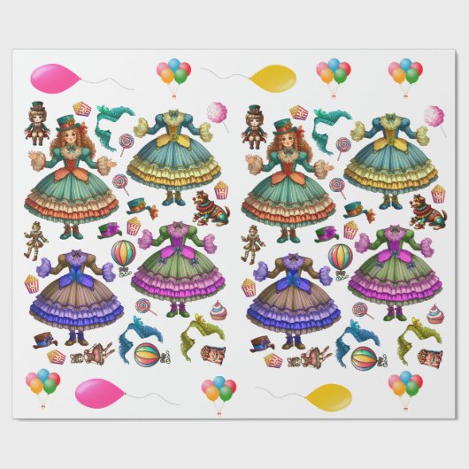 Victoriaans Circus meisje papieren pop en jurken Cadeaupapier (Vlak)
