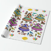 Victoriaans Circus meisje papieren pop en jurken Cadeaupapier (Uitgerold)