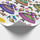 Victoriaans Circus meisje papieren pop en jurken Cadeaupapier (Hoek)