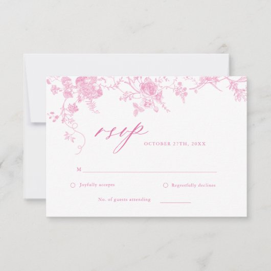 Victoriaans Classic Roze Bloemen Bruiloft RSVP Kaa (Voorkant)