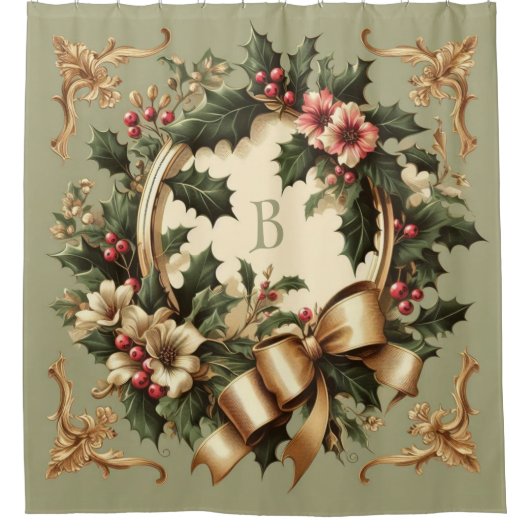 Victoriaans/Classic/Vintage Kerst Douchegordijn (Voorkant)