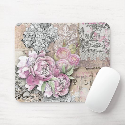 , Victoriaans, collage, rustisch, shabbykic, rozen Muismat (Met muis)