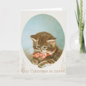  Victoriaans Coquette Kerstkat Kaart (Voorkant)