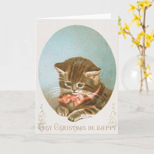  Victoriaans Coquette Kerstkat Kaart (Gele Bloem)