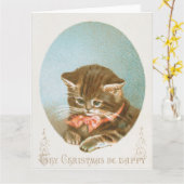  Victoriaans Coquette Kerstkat Kaart (Gele Bloem)