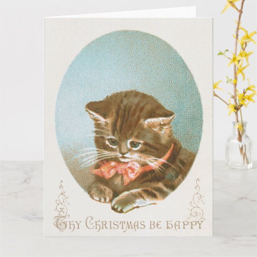 Victoriaans Coquette Kerstkat Kaart (Gele Bloem)