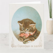  Victoriaans Coquette Kerstkat Kaart (Voorkant)