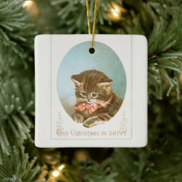 Victoriaans Coquette Kerstkat Keramisch Ornament