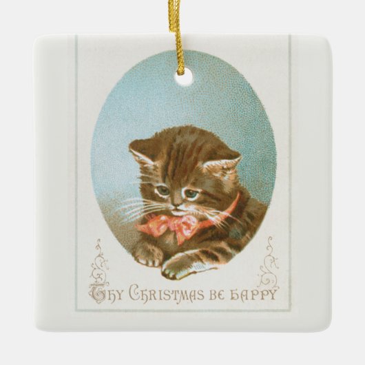 Victoriaans Coquette Kerstkat Keramisch Ornament (Voorkant)