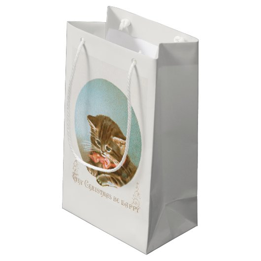  Victoriaans Coquette Kerstkat Klein Cadeauzakje (Achterkant Gekanteld)