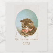  Victoriaans Coquette Kerstkat Wijn Etiket (Enkel label)