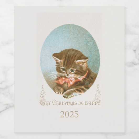  Victoriaans Coquette Kerstkat Wijn Etiket (Enkel label)