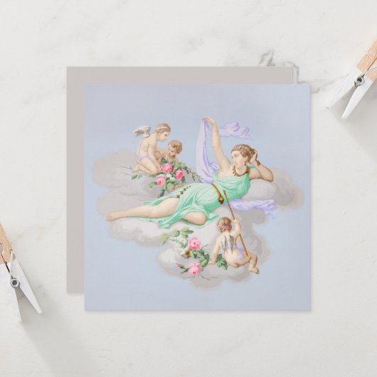 Victoriaans Coquette Pastel Angel Clouds Kaart (Voorkant / Achterkant in situ)