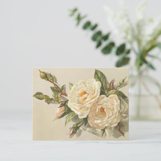 Victoriaans Creamy White Roses Bouquet Briefkaart (Staand voorkant)