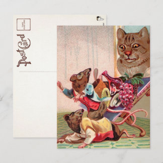 Victoriaans Creepy Cat and Rats Briefkaart