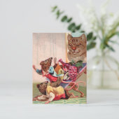 Victoriaans Creepy Cat and Rats Briefkaart (Staand voorkant)