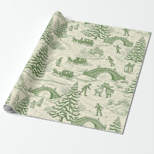 Victoriaans Crème Groen Winter Toile Patroon Cadeaupapier