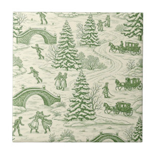 Victoriaans Crème Groen Winter Toile Patroon Tegeltje
