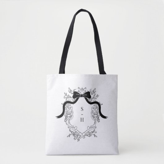 Victoriaans Crest Bow Franse Monogram Huwelijksgun Tote Bag (Voorkant)