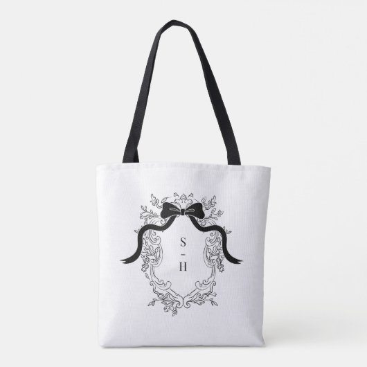 Victoriaans Crest Bow Franse Monogram Huwelijksgun Tote Bag (Achterkant)