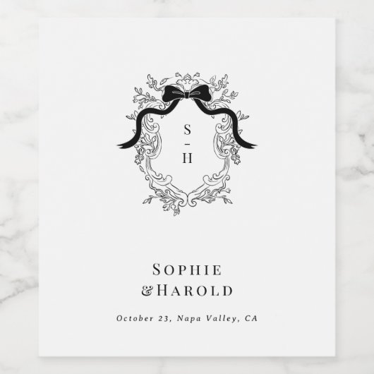 Victoriaans Crest Monogram Wedding Engagement Part Wijn Etiket (Enkel label)