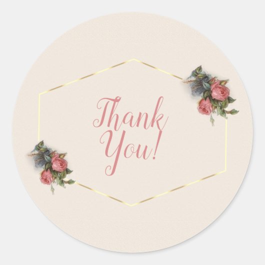 Victoriaans Crimson Roze Hartelijk dank Ronde Sticker (Voorkant)