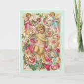 Victoriaans Cupid en Rozen Floral Feestdagen Kaart (Voorkant)
