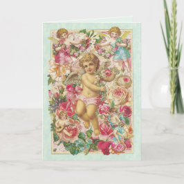 Victoriaans Cupid en Rozen Floral Feestdagen Kaart