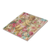 Victoriaans Cupid en Rozen Floral Tegeltje (Zijkant)