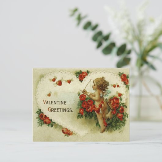 Victoriaans Cupid-Rozen en Briefkaart van de Valen (Staand voorkant)