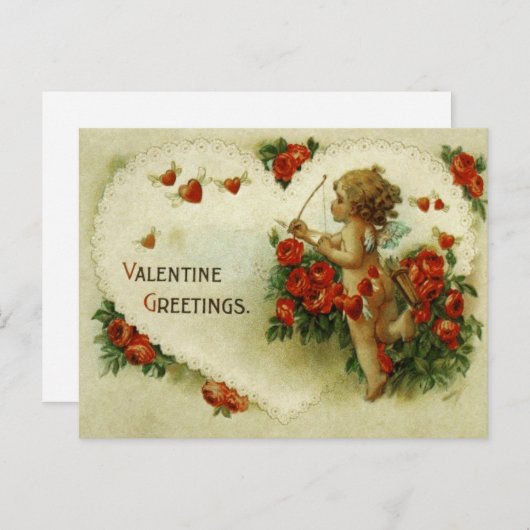 Victoriaans Cupid-Rozen en Briefkaart van de Valen (Voorkant / Achterkant)