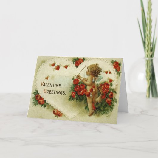 Victoriaans Cupido & Rozen Valentijnsdag Kaart (Voorkant)