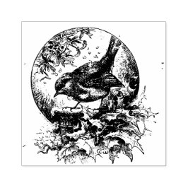 Victoriaans Cute Bird met Holly - Vintage Kerstmis Rubberstempel