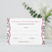 Victoriaans Damask (Black & Fuschia) RSVP-kaarten RSVP Kaartje (Staand voorkant)