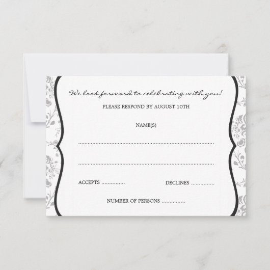 Victoriaans Damask (Black) RSVP- of Responskaarten RSVP Kaartje (Voorkant)