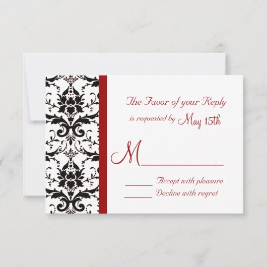 Victoriaans Damask Black White Stripe RSVP (Voorkant)