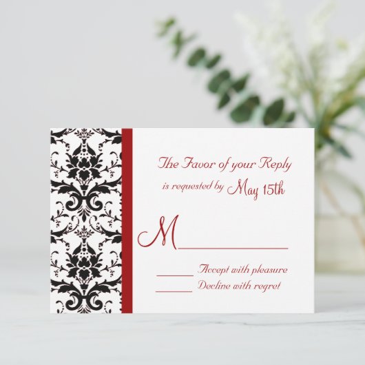 Victoriaans Damask Black White Stripe RSVP (Staand voorkant)