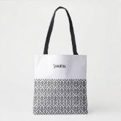 Victoriaans Damask Brocade Black White Name Tote Bag (Voorkant)
