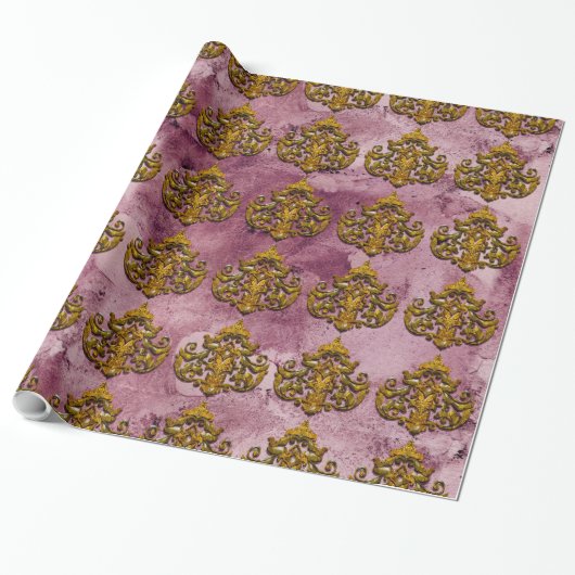 Victoriaans Damask Cadeaupapier (Uitgerold)
