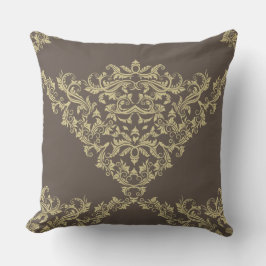 Victoriaans Damask in Beige op bruin Sierkussen