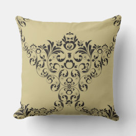 Victoriaans Damask in zwart op Tan Sierkussen