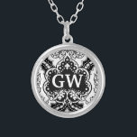 Victoriaans Damask Monogram Zilver Vergulden Ketting<br><div class="desc">Dit is een ,  Victoriaans tijdperk,  een zwart-wit demasontwerp met ruimte voor je monogram. Het is een elegant,   patroon dat u kunt personaliseren / aanpassen met uw initialen. Voor degenen die van een stijlvolle,  antiek,  monogrammed blik houden.</div>