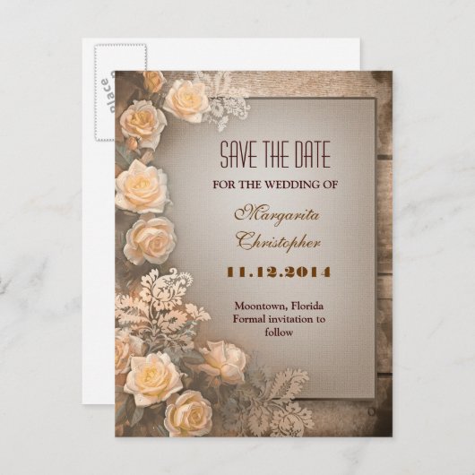 Victoriaans Damask rozen Sla de datum briefkaarten (Voorkant / Achterkant)