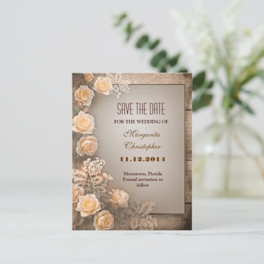 Victoriaans Damask rozen Sla de datum briefkaarten (Staand voorkant)