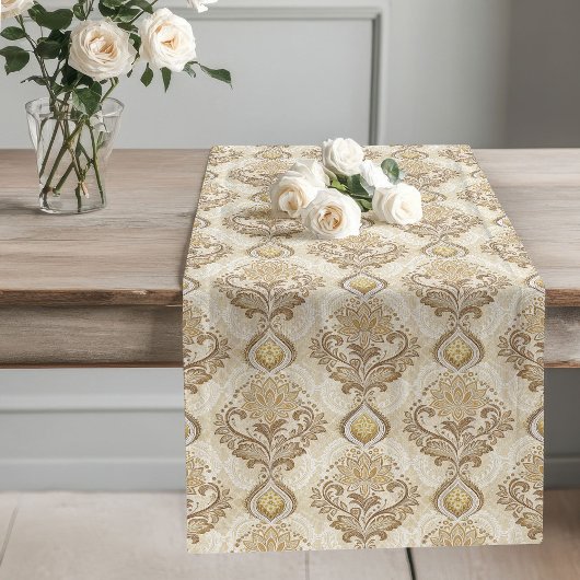 Victoriaans Damask tafeldecor in subtiele neutrale Lange Tafelloper