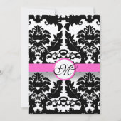 Victoriaans Damask Wedding Pink en Black Monogram Kaart (Voorkant)