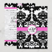 Victoriaans Damask Wedding Pink en Black Monogram Kaart (Voorkant / Achterkant)