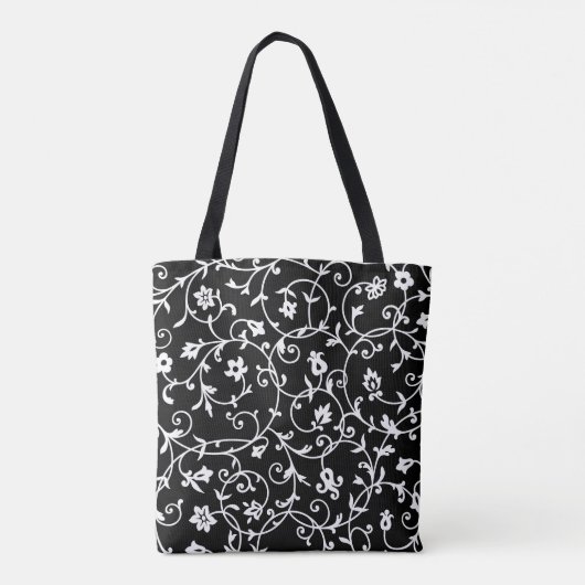 Victoriaans damastpatroon, zwart-wit, tote bag (Achterkant)